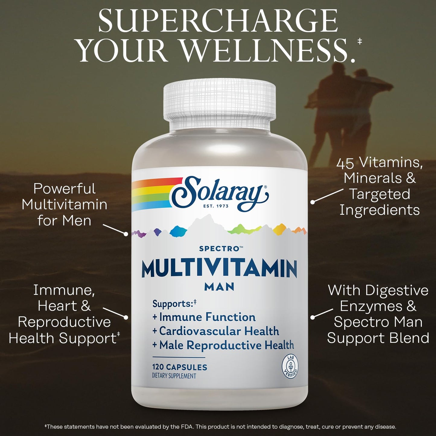 SOLARAY Spectro Multivitamin for Men - Cellular Energy, Heart Health, Immune Support - 45 Vitamins and Minerals w/Vitamin A, Vitamin C, D, Zinc, Digestive Enzymes, CoQ10, 60-Day Guarantee, 30 Serv. SOLARAYBuy Supplements Australia