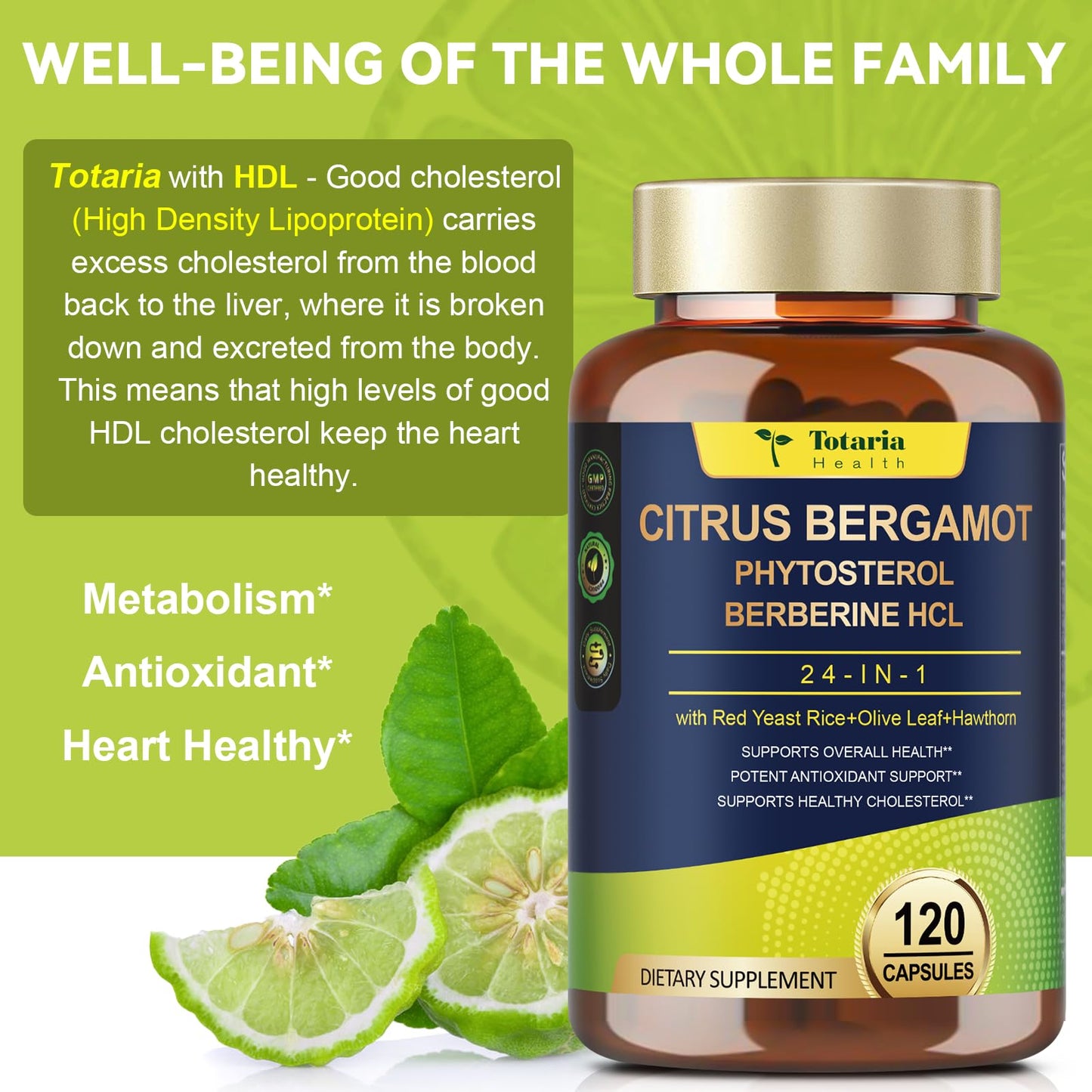 Citrus Bergamot Supplement for High Cholesterol - Italian Citrus Bergamot & Plant Sterols Stanols Natural Way to Balance Cholesterol Level,