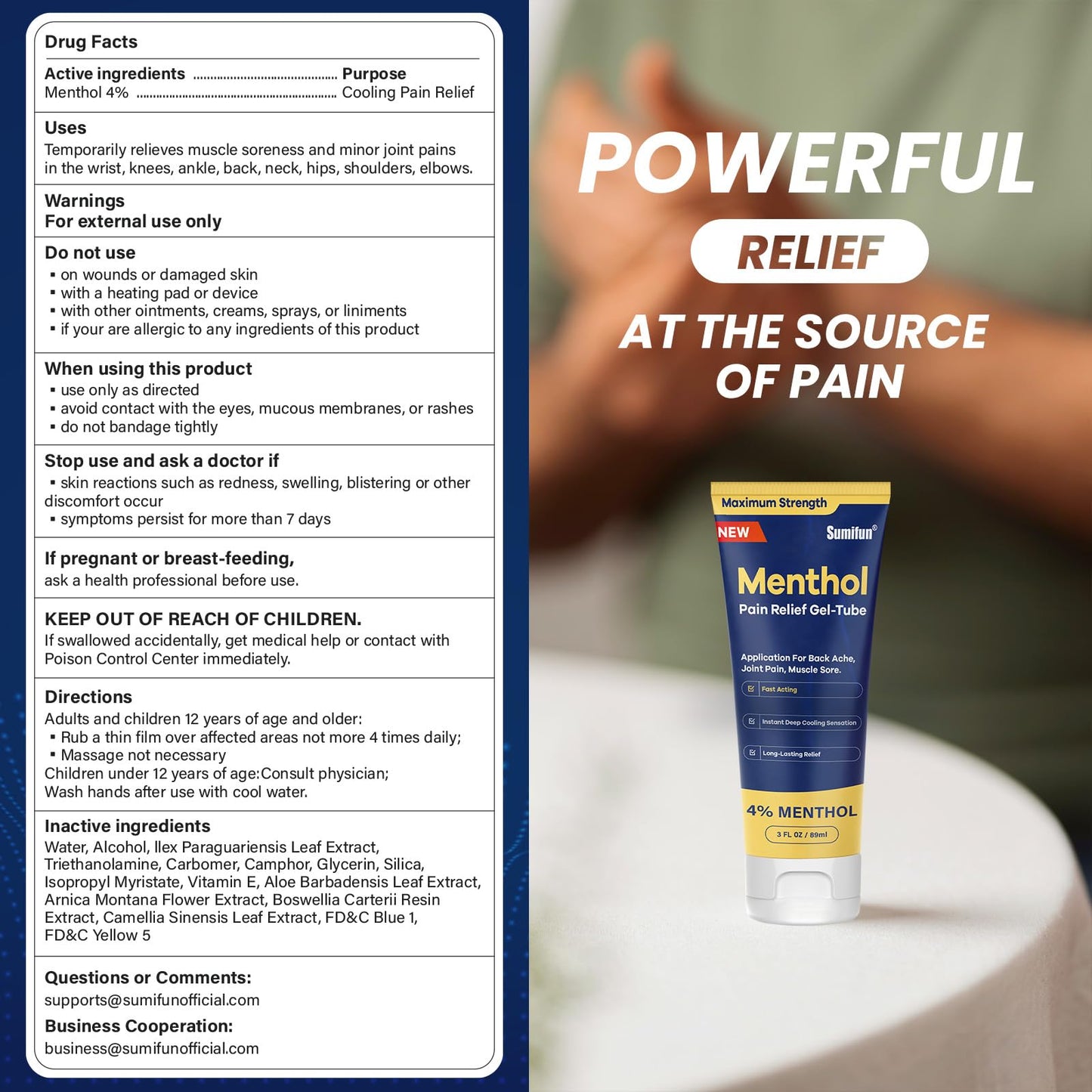 Sumifun Menthol Pain Relief Gel-Tube-3 FL OZ Tube (Pack of 2)- for Knee & Lower Back, Sore Muscle, Neck Shoulder Pain Relief SumifunBuy Supplements Australia