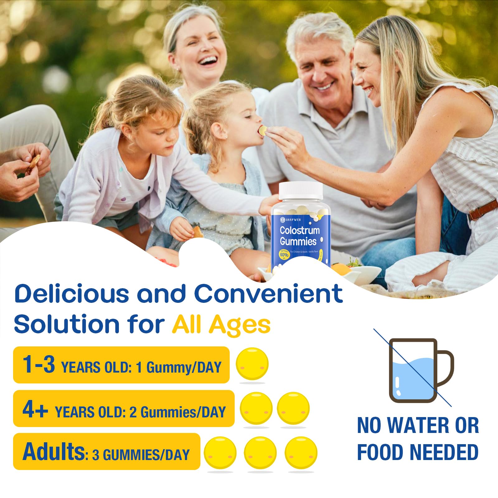 Sakpwer Bovine Colostrum Supplement Gummies - with 60% Highest IgG, Lactoferrin, Probiotics and Prebiotics for Adults and Kids, Vanilla Flavor & Sugar Free, 90 Gummies SakpwerBuy Supplements Australia