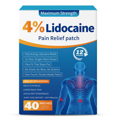 LOVPTFER 4% Lidocaine Pain Relief Patches – Maximum Strength Pain Patches, 12-Hour Long-Lasting Relief for Back, Neck, Shoulder & Joint Pain, Fast-Acting,–40 Count, 5.5” x 3.94” LOVPTFERBuy Supplements Australia