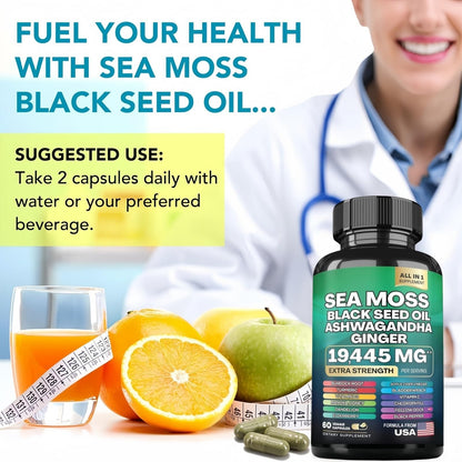 HealthyFinds Sea Moss Black Seed Oil Ashwagandha Ginger Capsules with Turmeric Bladderwrack Burdock & Vitamin C Vitamin D3 with Elderberry Manuka Dandelion Yellow Dock Iodine Chlorophyll ACV HealthyFindsBuy Supplements Australia