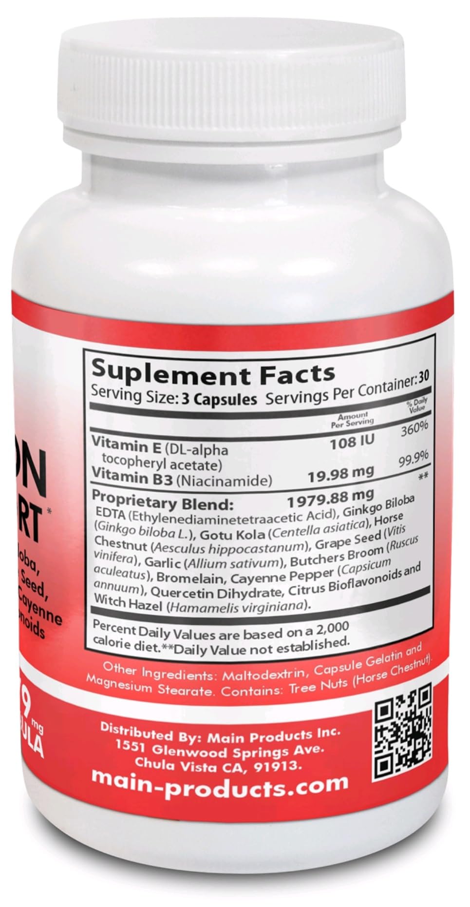 Circulation & Vein Support Supplement - Vitamins E & B3, Ginkgo Biloba, Horse Chestnut, Gotu Kola, Grape Seed, Butcher's Broom & Citrus Bioflavonoids - 1979 mg Formula - 90 Capsules - 30 Days Supply. Main ProductsBuy Supplements Australia
