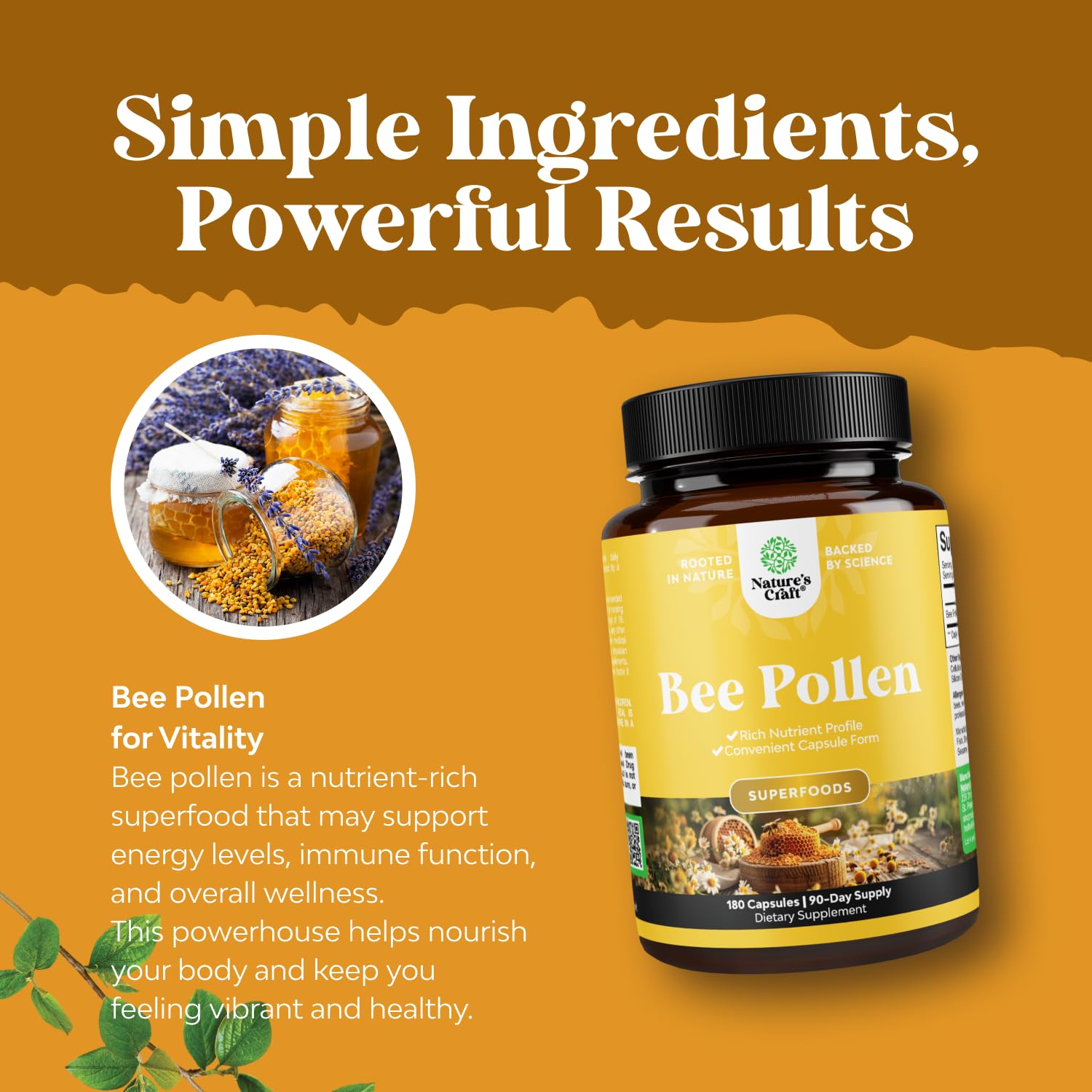 Bee Pollen Pills for Breast Growth 180 Ct - Bee Pollen Supplement 1000mg Serving with Naturally Occurring B Vitamins Minerals & Enzymes - Breast Support Supplement - Vegetarian Non-GMO & Gluten Free Natures CraftBuy Supplements Australia