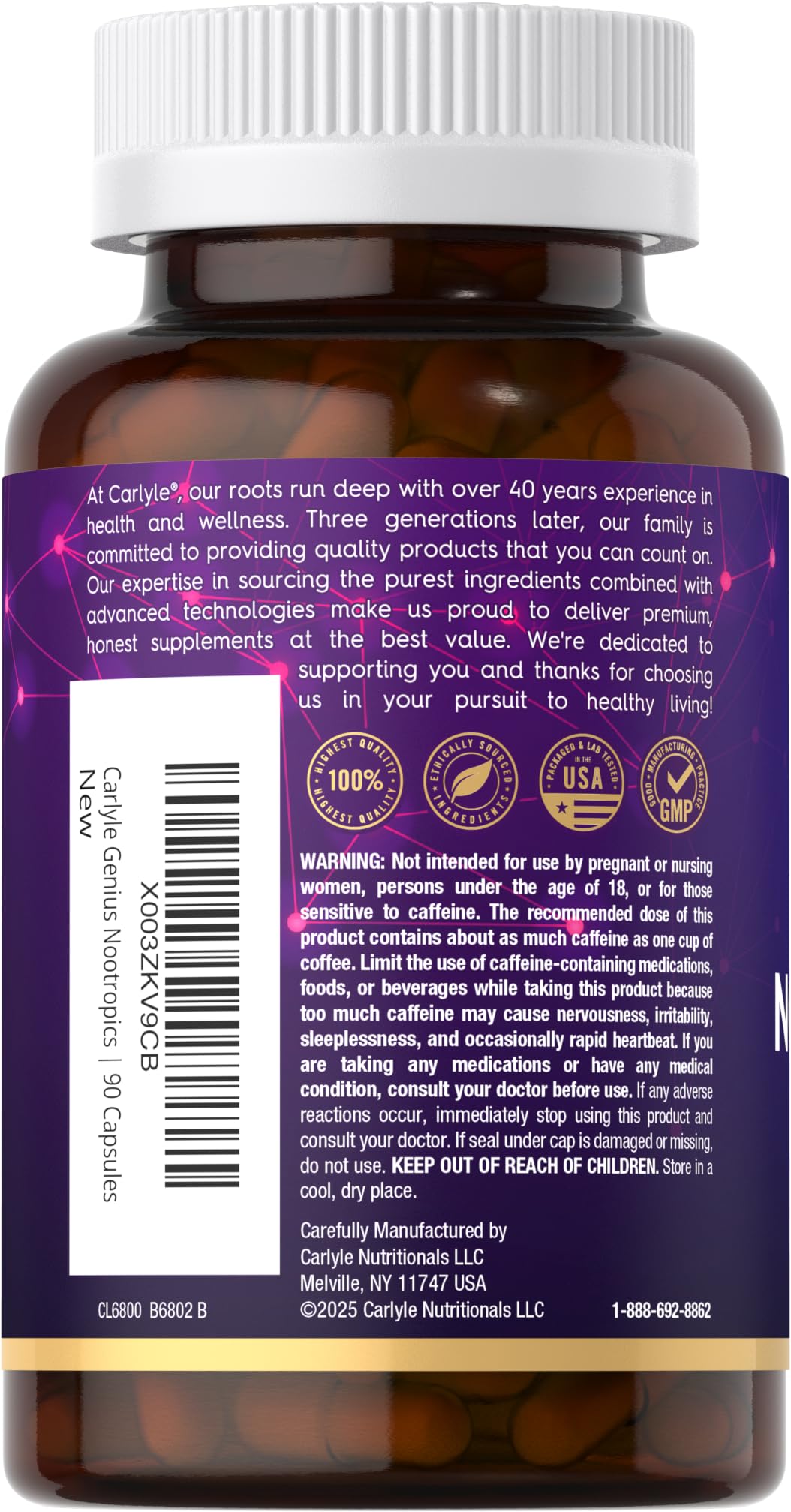 Carlyle Brain Nootropic Supplement | 90 Capsules | with Caffeine, B12, and Guarana Extract | Non-GMO & Gluten Free CarlyleBuy Supplements Australia