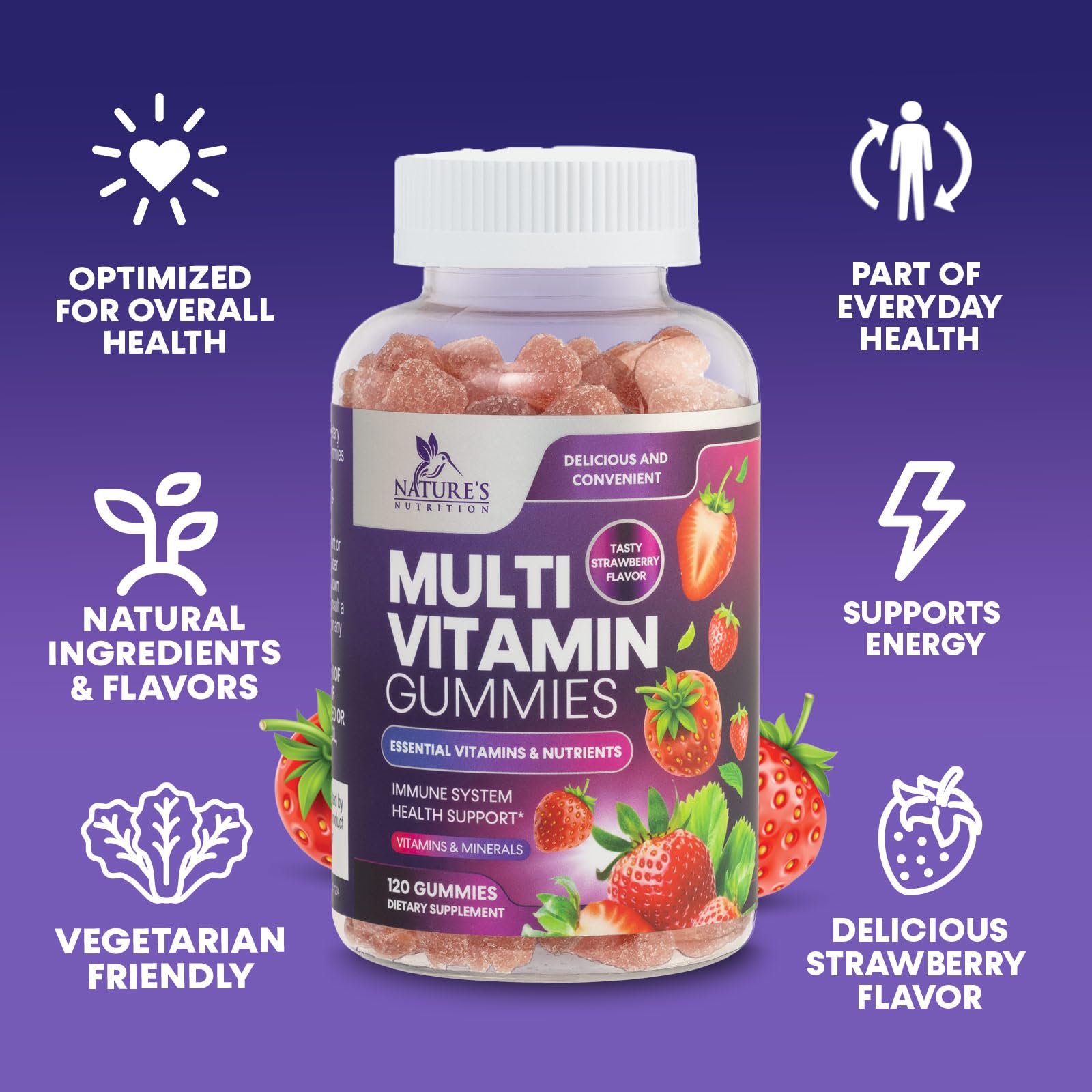 Multivitamin Gummies for Adults - Daily Adult Multivitamins Gummy with Vitamins A, C, D, B12 for Women & Men Nature's NutritionBuy Supplements Australia