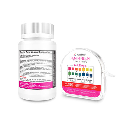NutraBlast Boric Acid Vaginal Suppositories 600mg (30 Count) & Feminine pH Test Strips 1-14 (100-Tests Roll) NutraBlastBuy Supplements Australia