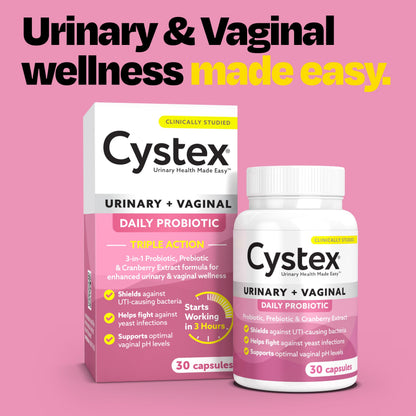 Cystex 3-in-1 Urinary Tract Probiotic for Women - Fast-Acting UTI & Yeast Infection Support with Prebiotics, Probiotics, & Cranberry - Supports Vaginal pH & Flora Balance - 30 Capsules CystexBuy Supplements Australia