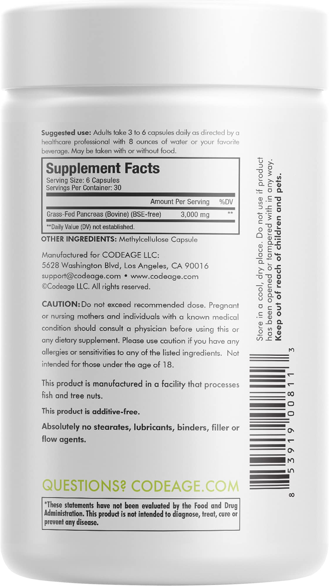 Codeage Grass Fed Beef Pancreas Supplement Glandulars - Freeze Dried, Non-Defatted Desiccated Beef Pancreas Pills – Pancreatic Enzymes Diet Meat - Pasture Raised Bovine Vitamins - 180 Capsules CodeageBuy Supplements Australia