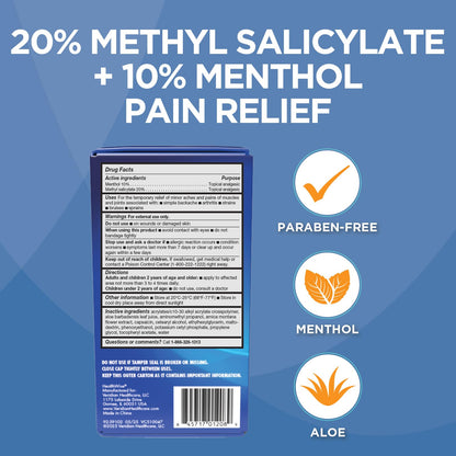 HealthWise 2X Medicated Roll-On | 10% Menthol + 20% Methyl Salicylate | Pain Relief Cream | 3 oz. 88.5 mL | Quick-Dry Formula | Immediate Penetrating Action | Topical Analgesic HealthWiseBuy Supplements Australia
