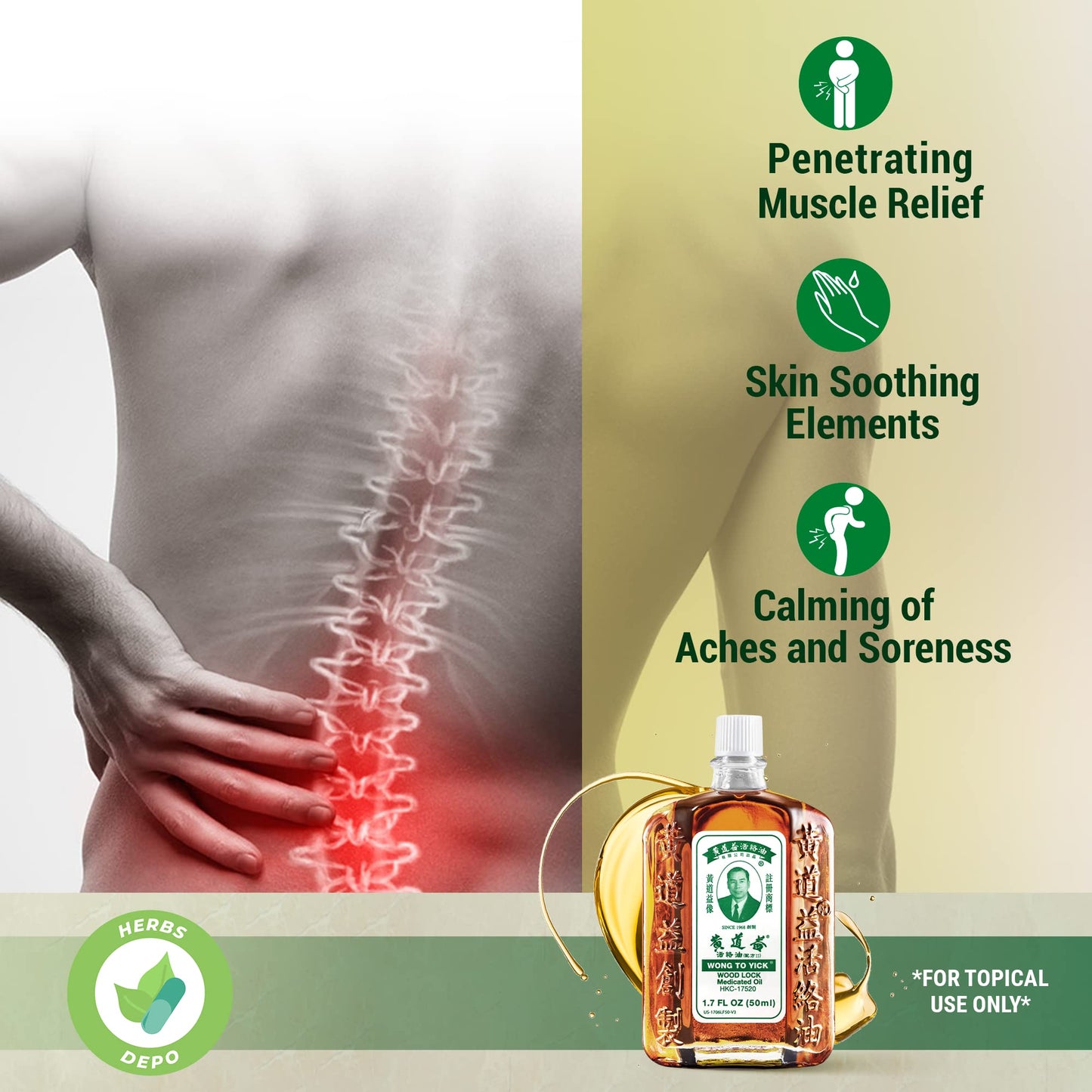 12 Pack of Wong to Yick - Wood Lock Medicated Oil - Herbal Pain Relief for Muscular Aches, Sprains, Shoulder and Back Pain - for Sports Recovery, Soreness - 1.7 Fl Oz - 50 ML - 100% Authentic HerbsDepoBuy Supplements Australia