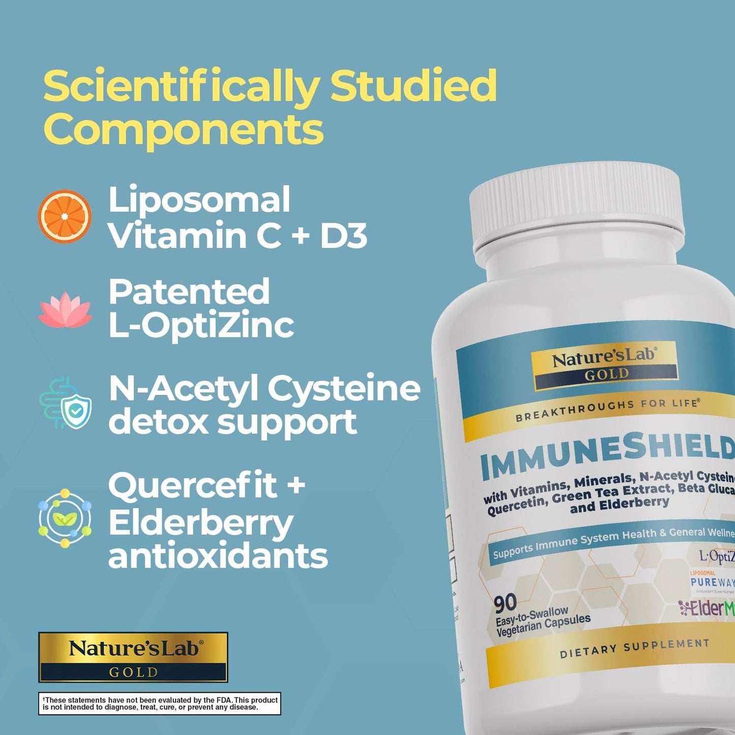 Nature's Lab Gold ImmuneShield - Supports Immune System Health & General Wellness* - 90 Capsules (30 Day Supply) Nature's LabBuy Supplements Australia