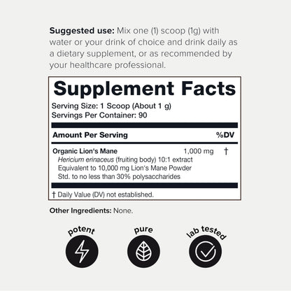 10,000mg 10x Concentrated Ultra High Strength Organic Lions Mane Powder ToniiqBuy Supplements Australia