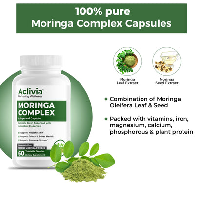 Aclivia - Moringa Complex - Maximum Strength Moringa Oleifera Leaf & Seed Supplement - Superfood Capsules with Antioxidant Properties - 5000mg - 60 Capsules AcliviaBuy Supplements Australia