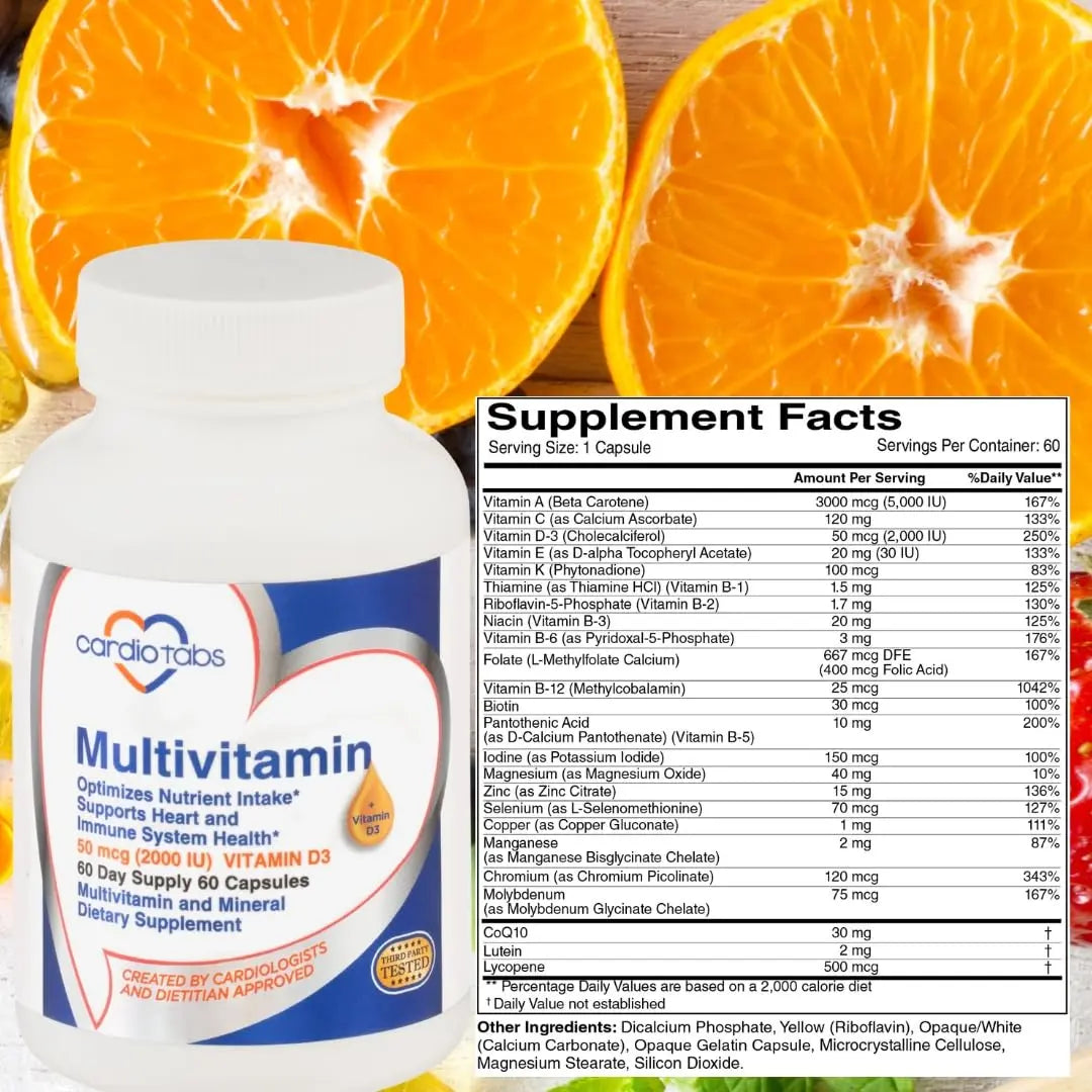 Cardiotabs Multivitamin - Heart and Immunity Supplements for Men & Women, Multivitamin for Men & Women, with Minerals B-Vitamin Complex CardioTabs