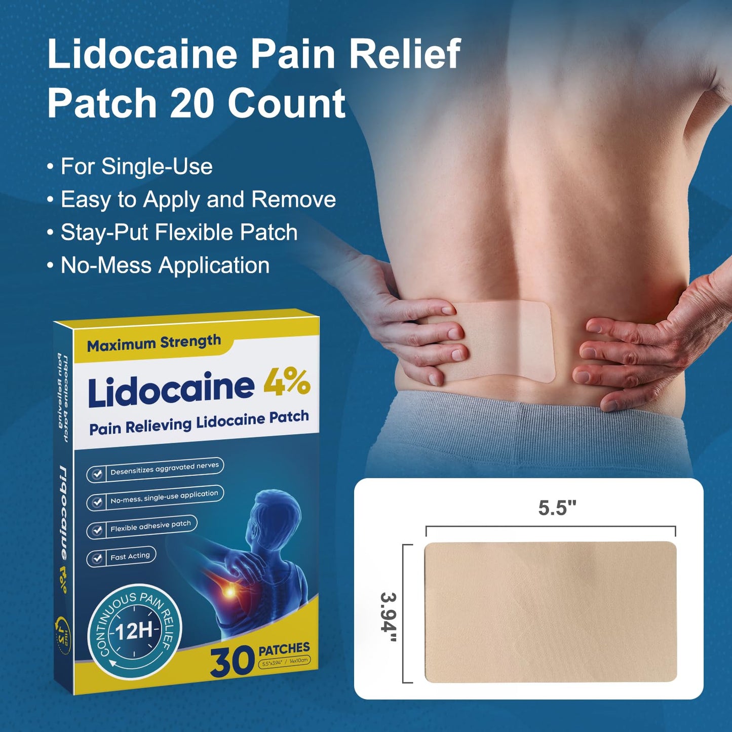 YOAPA Teemofe 4% Lidocaine Patches, Maximum Strength Pain Relieving Patch for Back, Neck, Shoulder, Knee and Muscle Soreness - 12 Hour Efficient Relief-009 YOAPABuy Supplements Australia