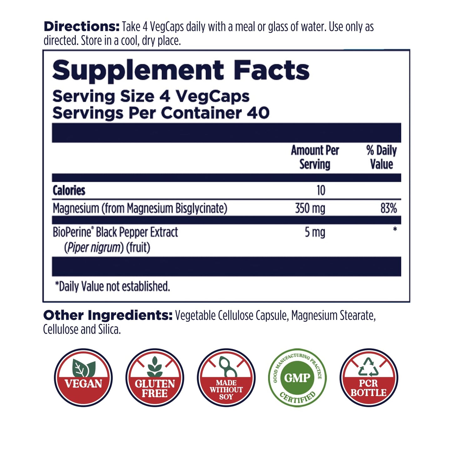 KAL Magnesium Glycinate Capsules, Fully Chelated Magnesium Bisglycinate, High Absorption Magnesium Supplement, Healthy Bones, Muscle,