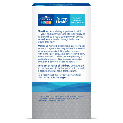 21st Century Nerve Health Tablets (30 Count), Alpha Lipoic Acid 300mg, B1, B6, & B12 Vitamins for Nerve Function Support, Antioxidant ALA Supplement, Gluten Free. Non-GMO, & Vegan 21st CenturyBuy Supplements Australia