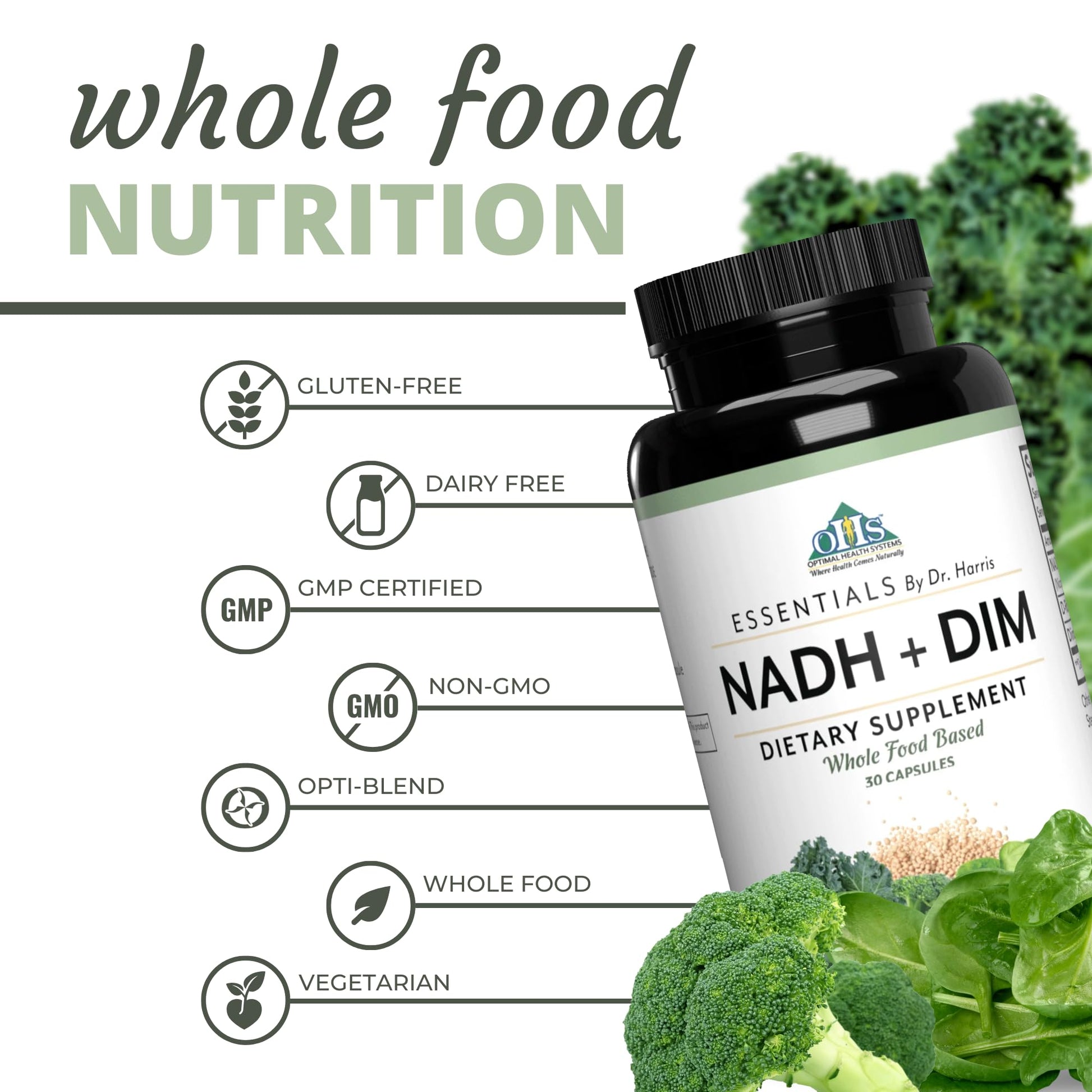 Optimal Health Systems NADH + DIM | Dr. Harris Essentials | Energy + Neurotransmitter Support | Plant-Based | Mental Clarity, Concentration, & Memory Supplement | 30 Capsules Optimal Health SystemsBuy Supplements Australia