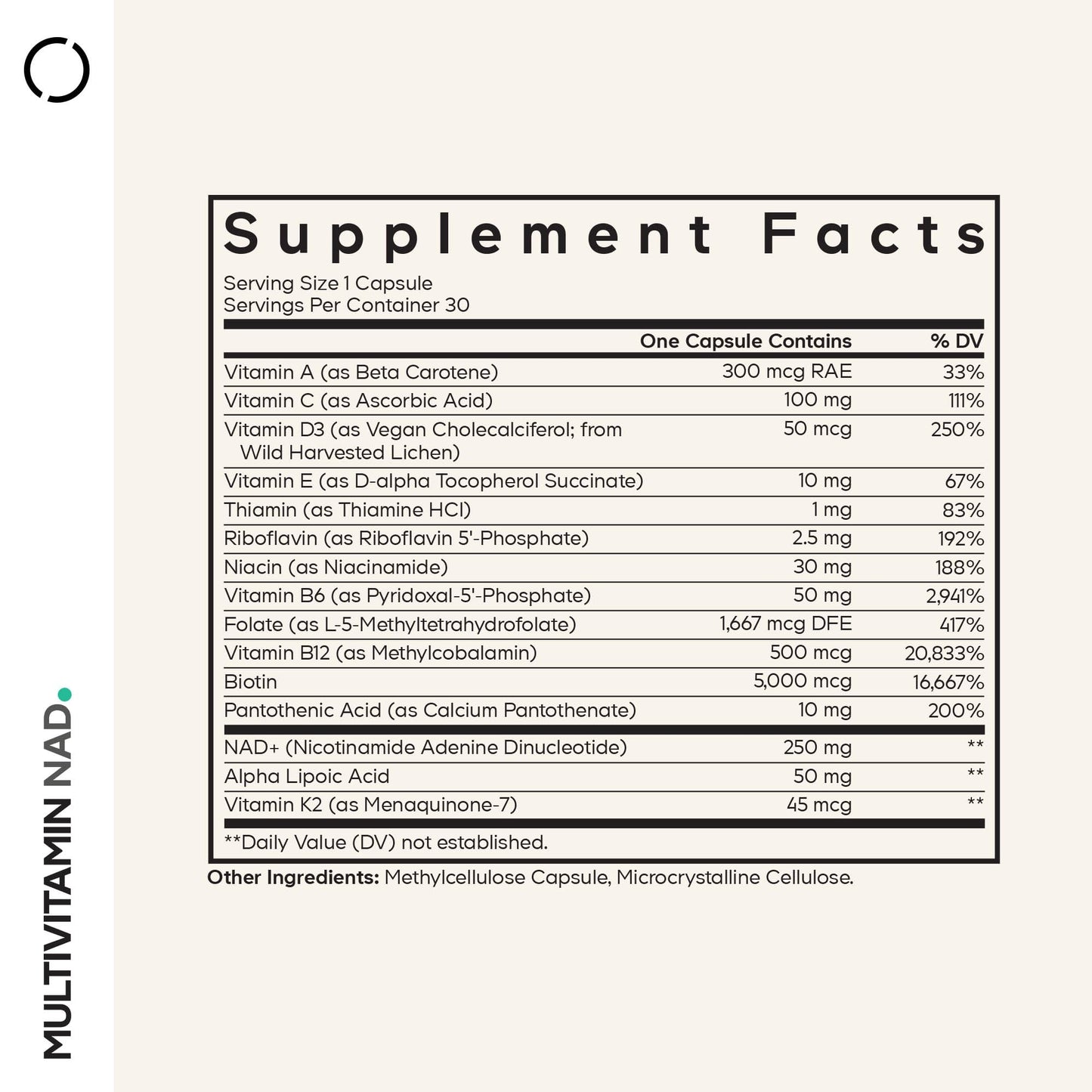 Codeage Multivitamin NAD Supplement - NAD+ Energy & Healthy Aging Support - Vitamin D3 K2, P5P, Methylated B12, Alpha Lipoic Acid, Folate, Riboflavin, Biotin, B Complex Pills - Non-GMO - 30 Capsules CodeageBuy Supplements Australia