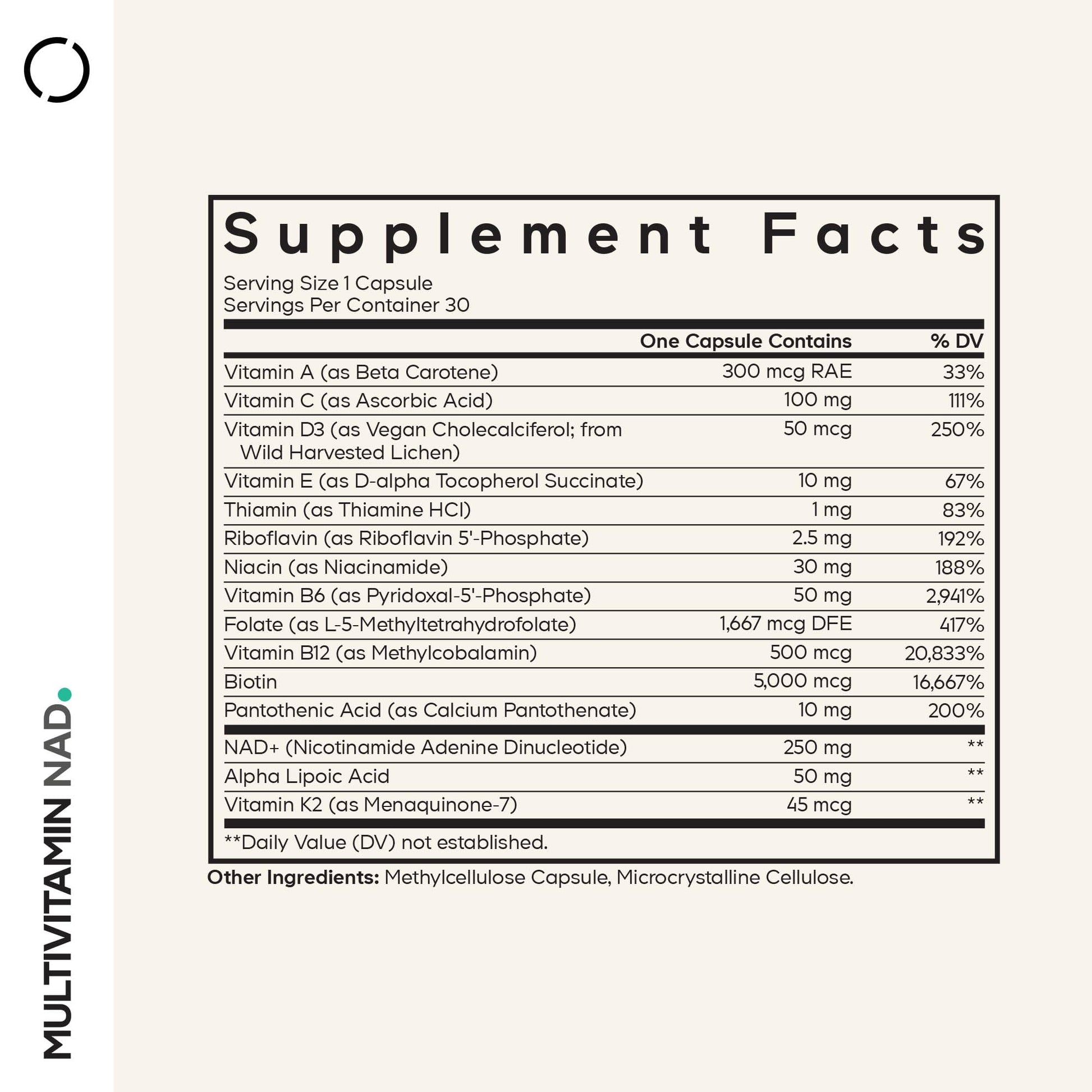 Codeage Multivitamin NAD Supplement - NAD+ Energy & Healthy Aging Support - Vitamin D3 K2, P5P, Methylated B12, Alpha Lipoic Acid, Folate, Riboflavin, Biotin, B Complex Pills - Non-GMO - 30 Capsules CodeageBuy Supplements Australia