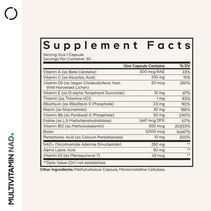 Codeage Multivitamin NAD Supplement - NAD+ Energy & Healthy Aging Support - Vitamin D3 K2, P5P, Methylated B12, Alpha Lipoic Acid, Folate, Riboflavin, Biotin, B Complex Pills - Non-GMO - 30 Capsules CodeageBuy Supplements Australia