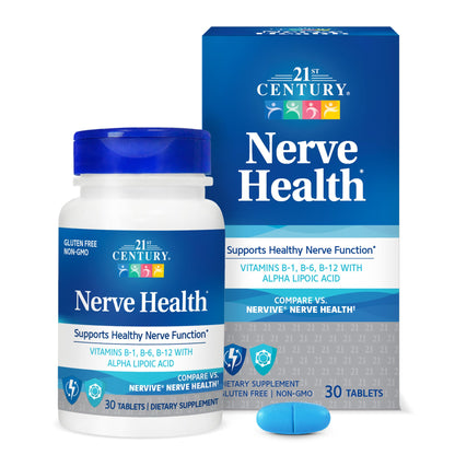 21st Century Nerve Health Tablets (30 Count), Alpha Lipoic Acid 300mg, B1, B6, & B12 Vitamins for Nerve Function Support, Antioxidant ALA Supplement, Gluten Free. Non-GMO, & Vegan 21st CenturyBuy Supplements Australia