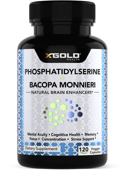 PhosphatidylSerine & Bacopa Monnieri 800 mg 2 in 1 Supplement - Natural Brain Enhancer/Nootropic for Enhanced Focus and Concentration, Memory Support, & Cognitive Function - 120 Vegetarian Capsules X Gold HealthBuy Supplements Australia