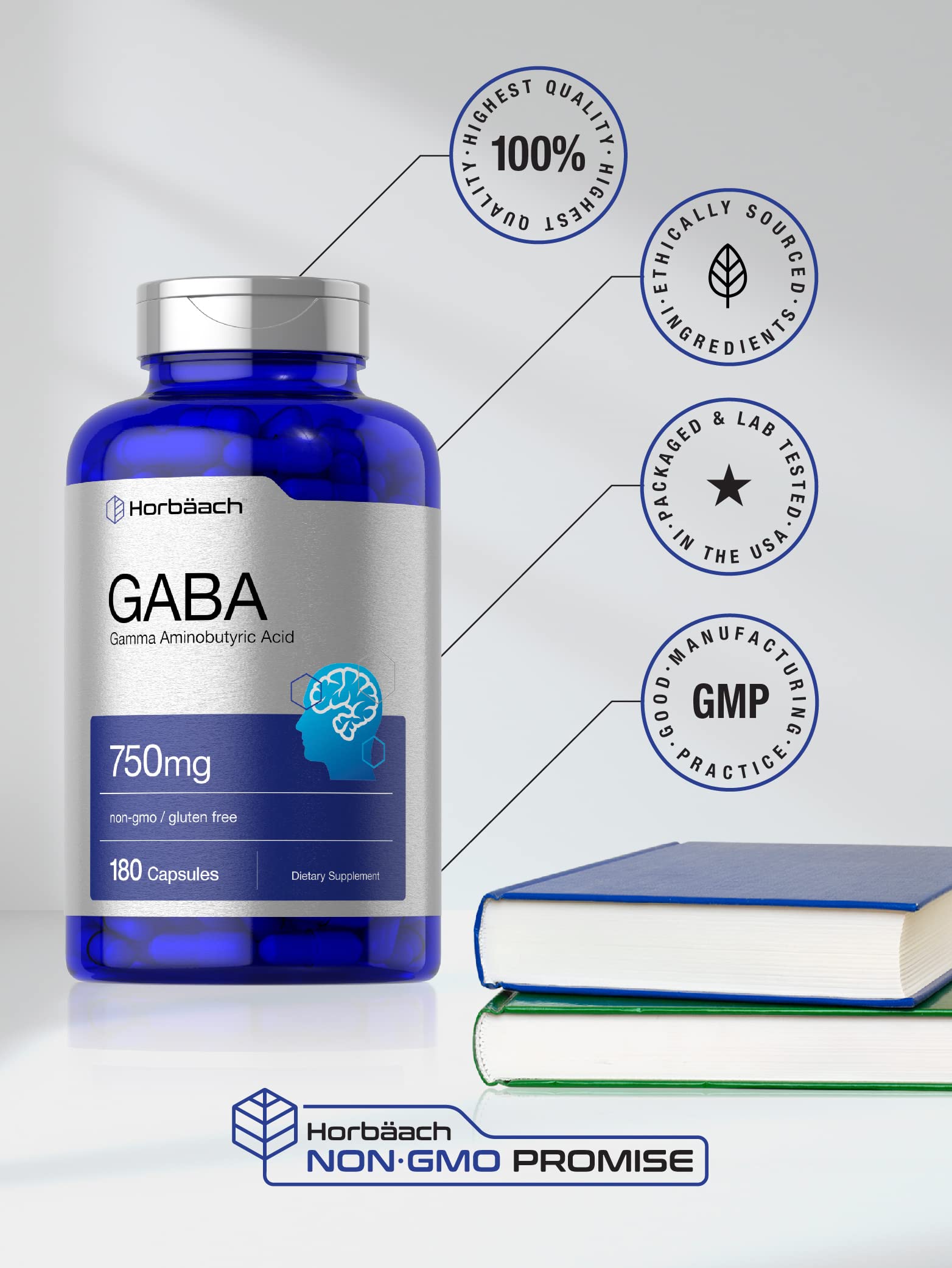 GABA 750mg | 180 Capsules | Gamma Aminobutyric Acid Supplement HorbäachBuy Supplements Australia