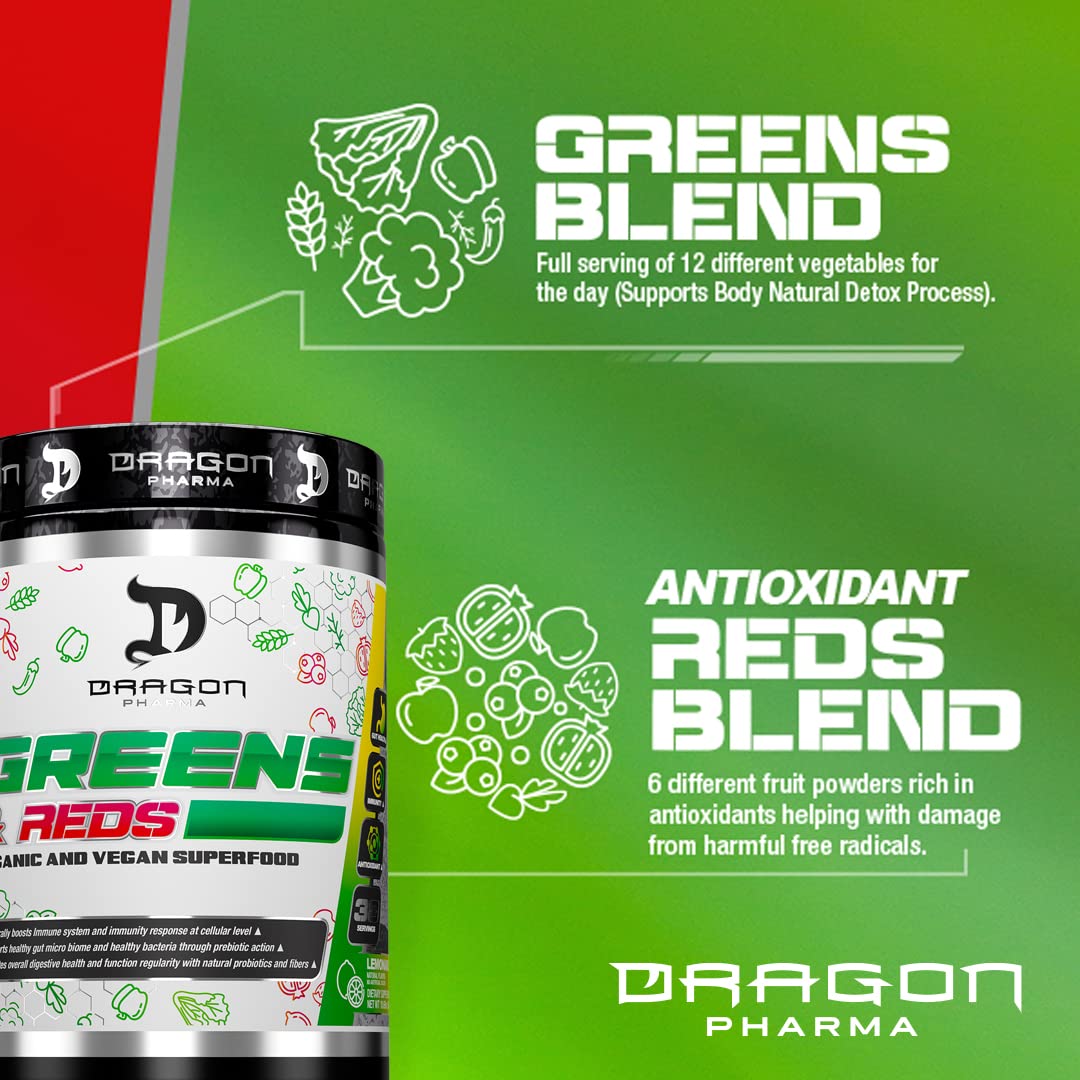 DRAGON PHARMA Greens and Reds, Over 23 Nutritious Superfoods, Reds and Vegetables, Optimal Health and Wellness (30 Servings, Original) DRAGON PHARMABuy Supplements Australia