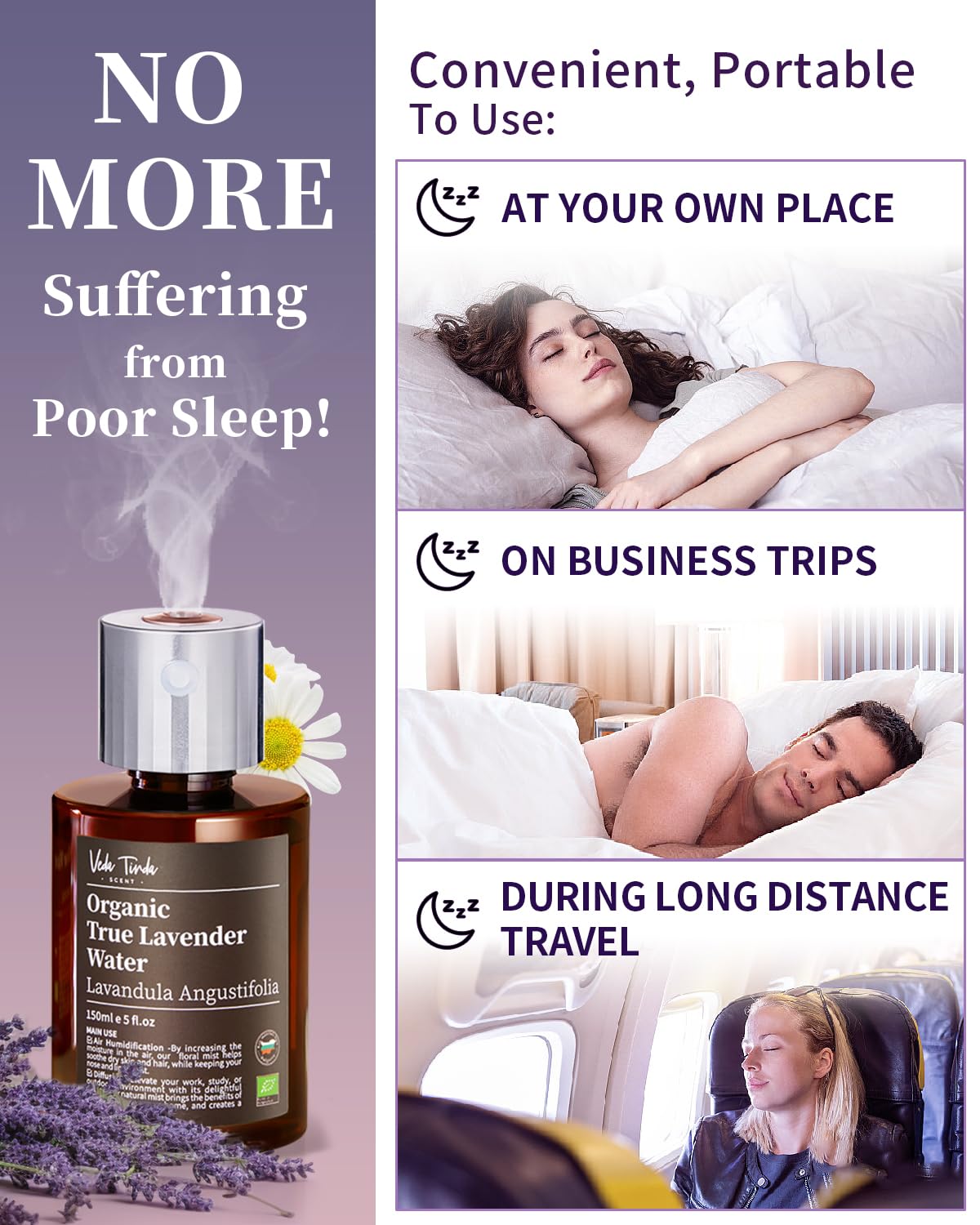 VTS Organic Lavender Water and Roman Chamomile Floral Water with Diffuser, Aromatherapy Air VEDA TINDA SCENTBuy Supplements Australia