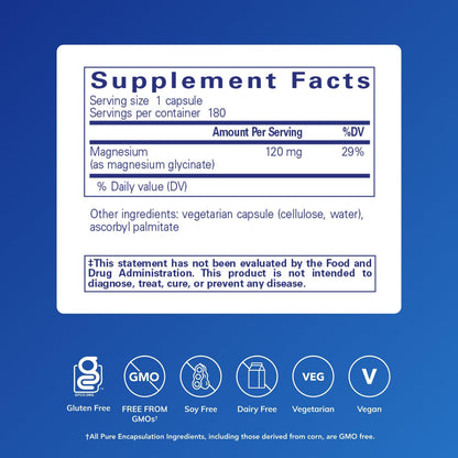 Pure Encapsulations Magnesium (Glycinate) - Supplement to Support Stress Relief, Sleep, Heart Health, Nerves, Muscles, and Metabolism* - with Magnesium Glycinate - 180 Capsules Pure EncapsulationsBuy Supplements Australia