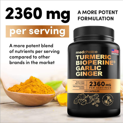 4-in-1 Turmeric and Garlic Supplements with Bioperine 2360 mg (360 ct) Turmeric Ginger MEDCHOICEBuy Supplements Australia