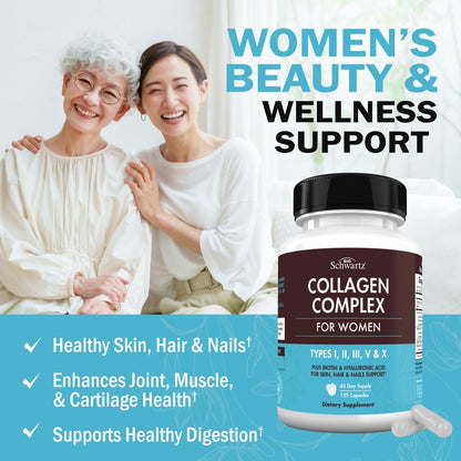 Multi Collagen Pills for Women (Types I II III V X) with Vitamin C Hyaluronic Acid Biotin BioSchwartzBuy Supplements Australia