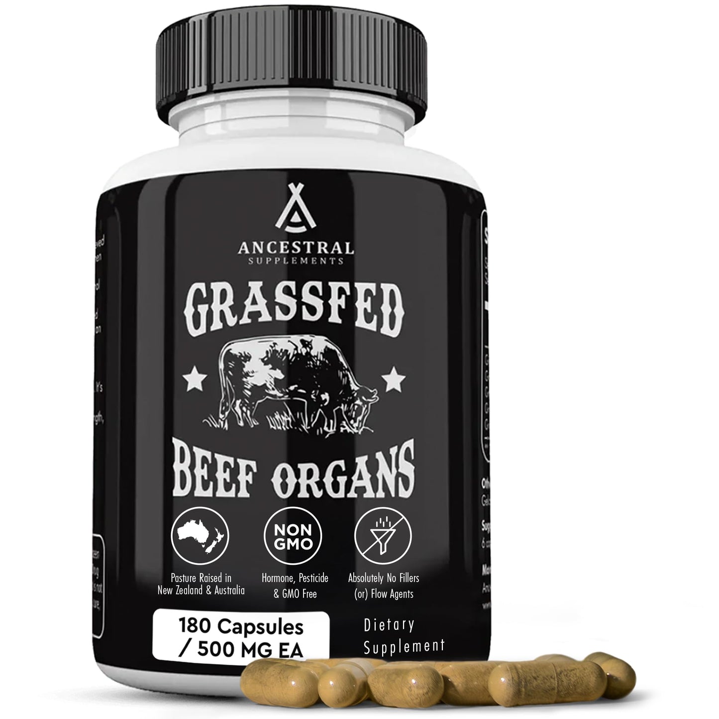 Ancestral Supplements Grass Fed Beef Organ Supplement, Supports Whole Body Wellness with Proprietary Blend of Liver, Heart, Kidney, Pancreas, Spleen, Freeze-Dried Beef, Non-GMO, 180 Capsules Ancestral SupplementsBuy Supplements Australia