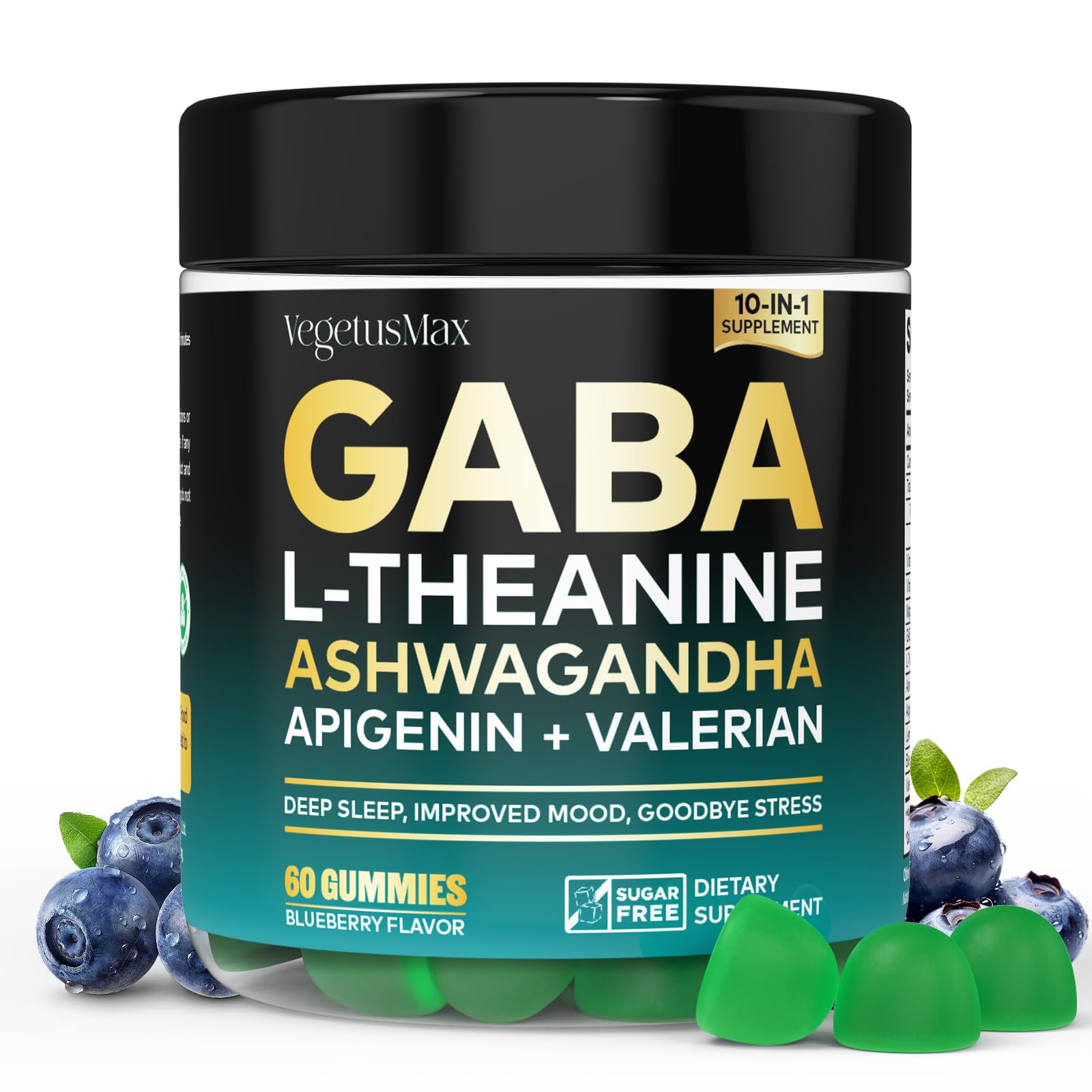 GABA L-Theanine Gummies, Sugar-Free Calm Gummies with L-Theanine, Ashwagandha,Valerian Root,Magnesium | Support Sleep,Stress Relief & Relaxation | GABA Supplement for Adult- Blueberry Flavor VEGETUSMAXBuy Supplements Australia