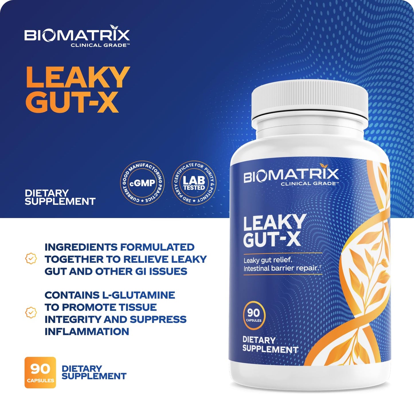 BioMatrix Leaky Gut Repair Supplement w/Glutamine, Quercetin, Cat's Claw, MSM, SIBO, Prebiotic Support, Intestinal Barrier Revive for Men and Women | 60-Day Supply – Leaky Gut-X BioMatrixBuy Supplements Australia