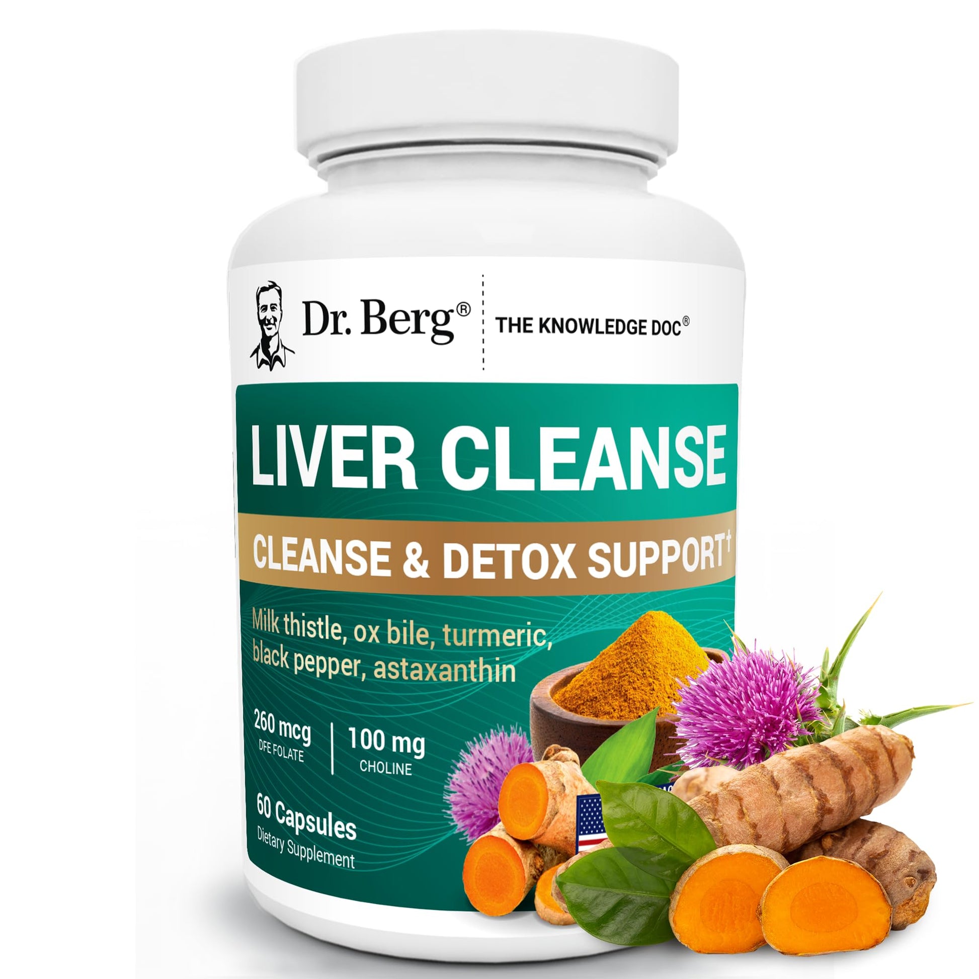 Dr. Berg Liver Cleanse Detox Capsules w/Unique Blend of Milk Thistle, Ox Bile & Folate - Liver Supplement Includes Turmeric, Black Pepper & Choline - 60 Capsules Dr. Berg NutritionalsBuy Supplements Australia