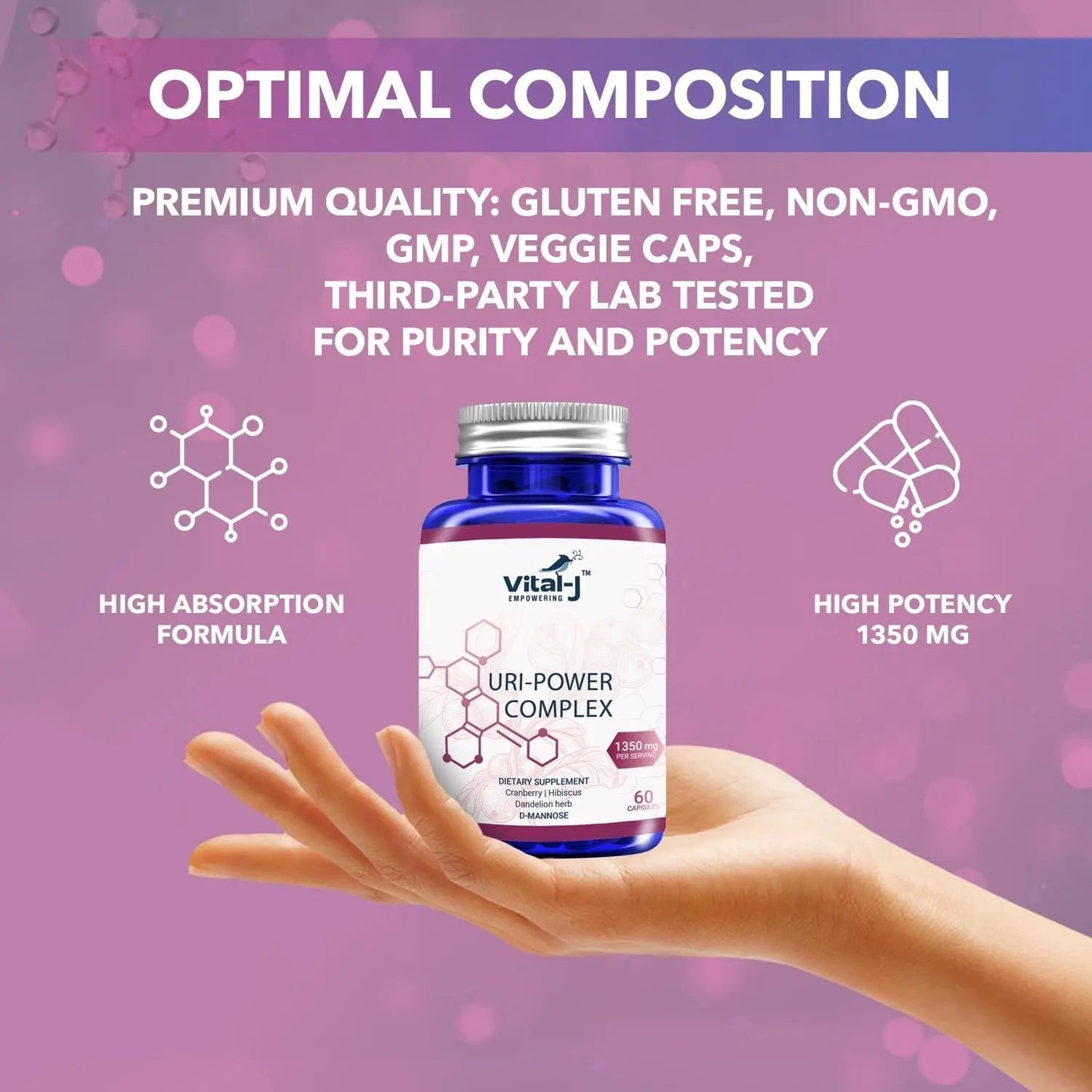 4-IN-1 URI POWER COMPLEX 1350mg - D Mannose, Cranberry, Hibiscus, and Dandelion Herb - Naturally Cleanse the Bladder and Urinary Tract 60 capsules – Specialized Approach for UTI Avoidance Vital-J EmpoweringBuy Supplements Australia