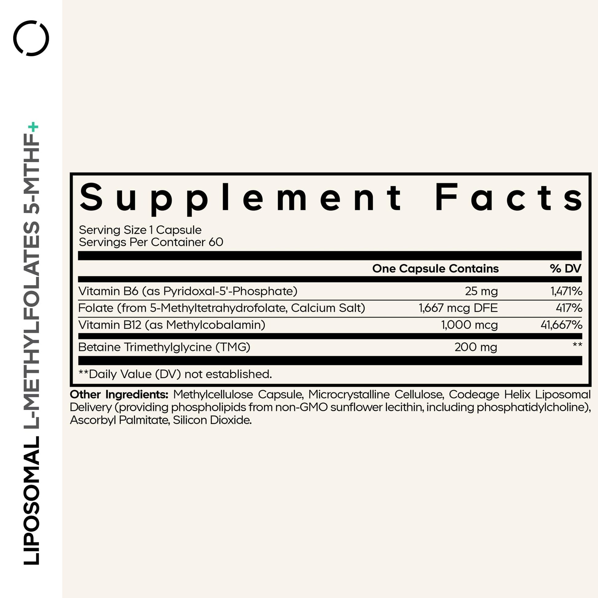 Codeage Liposomal L-Methylfolate 5-MTHF+ - Active Vitamin B9, Methylcobalamin B12, Betaine TMG, B6-2-Month Supply Multivitamins - Liposomal Delivery - Bioavailable B-Vitamin Complex - 60 Capsules CodeageBuy Supplements Australia