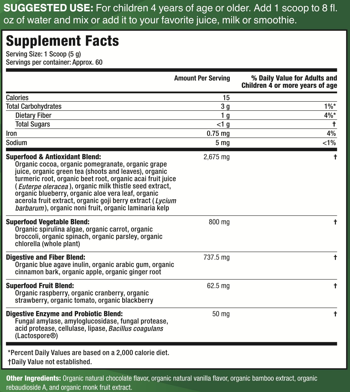 Feel Great USDA Organic Super Greens Powder for Kids - Cocao Chocolate | Fruit & Veggie Supplement | Superfood Powder with Probiotics & Digestive Enzymes for Digestive Health | 60 Days Supply The Feel Great Vitamin CompanyBuy Supplements Australia
