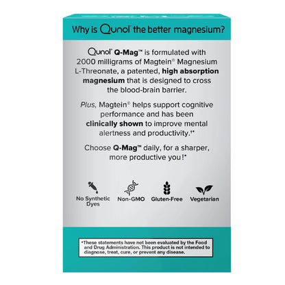 Qunol Q-Mag Magnesium L-Threonate Tablets, 2000mg of Magtein to Help Support Cognitive Performance, Improve Mental Alertness & Productivity, Supports Restful Sleep, High Absorption, 60 Count QunolBuy Supplements Australia
