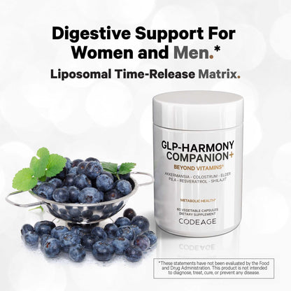 Codeage GLP-Harmony Companion+ Supplement - GLP-1 Agonist Support - Lion's Mane, Pea, Colostrum, Shilajit, Akkermansia, Elder, Citrus Bioflavonoids, Broccoli, Resveratrol - Non-GMO - 60 Capsules CodeageBuy Supplements Australia