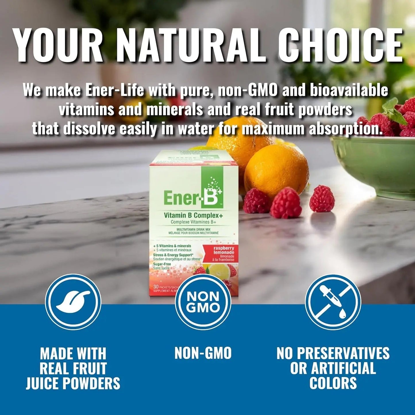 Ener-B+ Sugar Free Multivitamin Drink Mix - Vitamin Packets for Water, Electrolytes Powder No Sugar, Hydration Boost Packets, Zero Sugar Ener-LifeBuy Supplements Australia