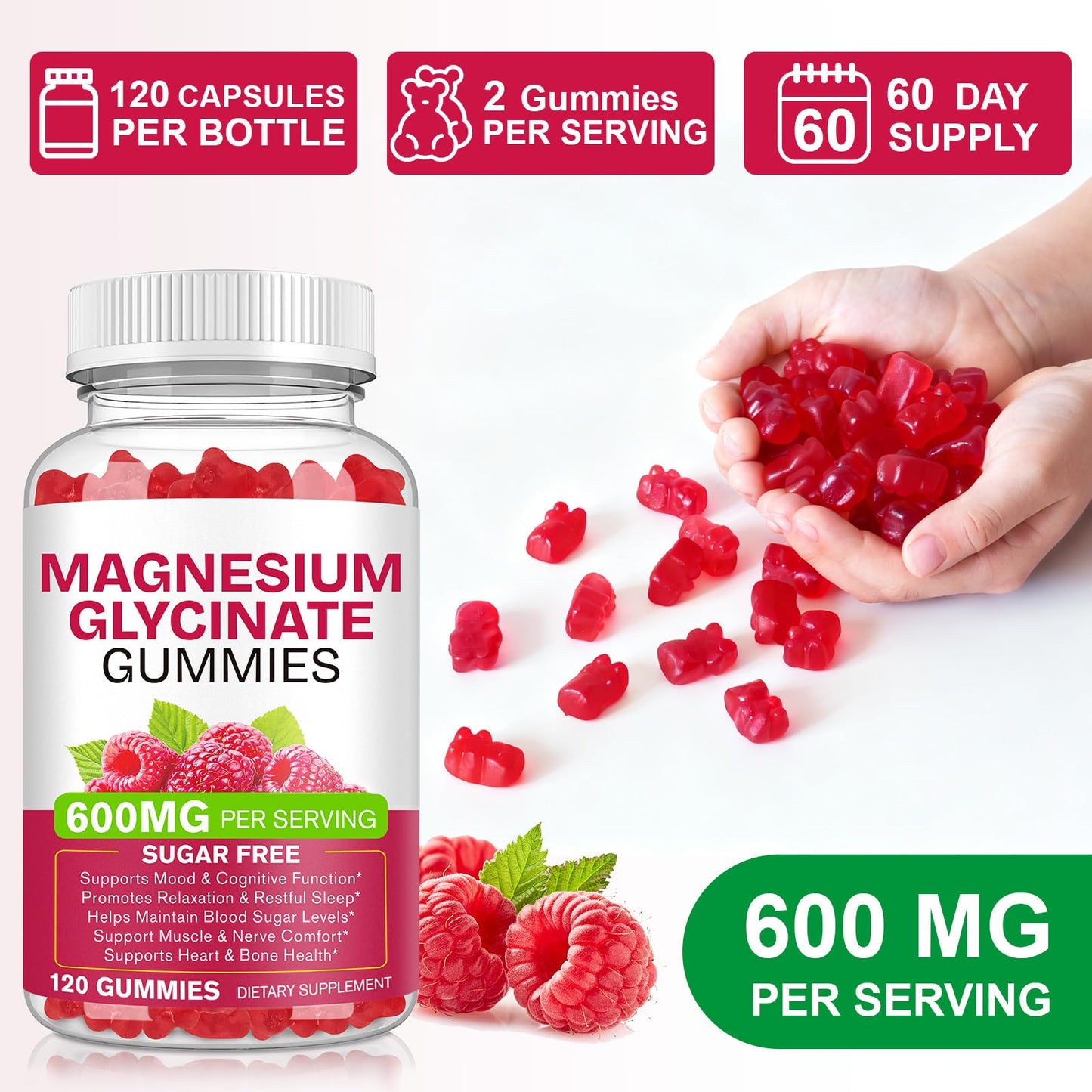 Magnesium Glycinate Gummies 600mg 120 Count - Sugar Free Magnesium Supplement - Supports for Sleep, Memory, Mood, Muscle, Relaxation, Heart & Bone Health BOIUOITIBuy Supplements Australia