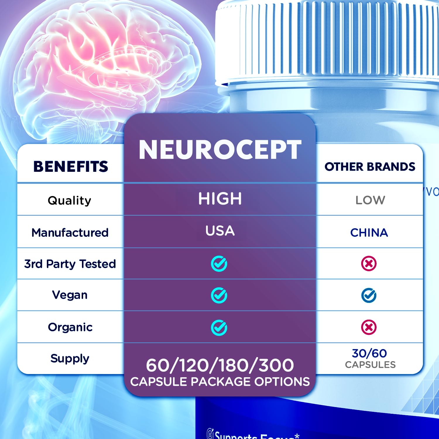 Neurocept Capsules, Official Neurocept Brain Supplement Pills with All Natural Ingredients, Advanced Formula Support Pills with Maximum Strength Premium Vitamins for Women and Men (60 Capsules) SyvorBuy Supplements Australia