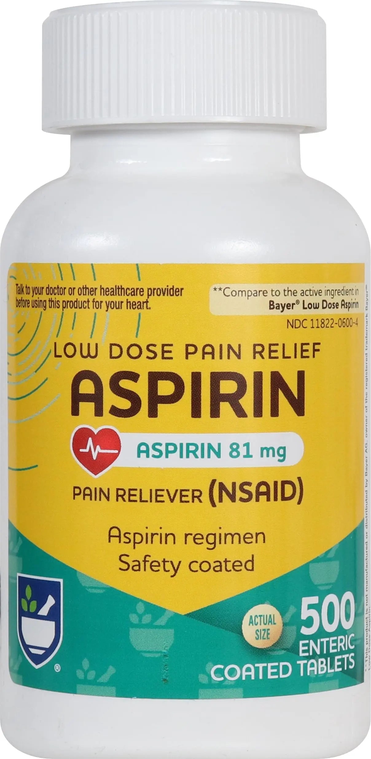 Rite Aid Aspirin Enteric Tablets - 81 mg Aspirin - 500 Count - Low-Dose for Headache Relief - Safety Coated - Aspirin Regimen - Migraine Medicine - Pain Relief Rite AidBuy Supplements Australia