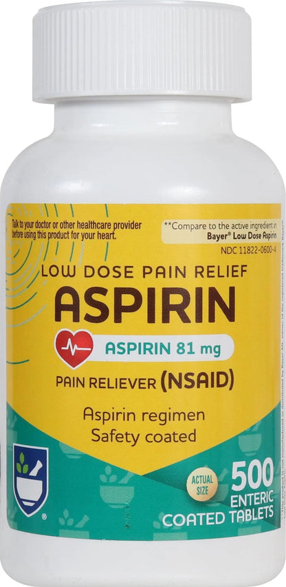 Rite Aid Aspirin Enteric Tablets - 81 mg Aspirin - 500 Count - Low-Dose for Headache Relief - Safety Coated - Aspirin Regimen - Migraine Medicine - Pain Relief Rite AidBuy Supplements Australia
