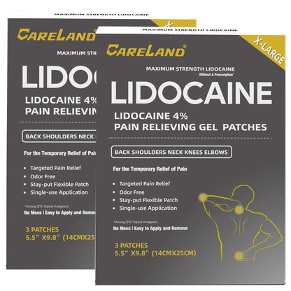 CARELAND 4% Extra Large Lidocaine Patches Maximum Strength Pain Relief Patch XL for Back & Shoulder,Back Pain Relief Products Patches & Flexible Fabric Numbs Away Pain, 6 Ct. CARELANDBuy Supplements Australia