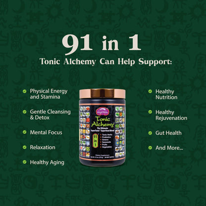 Dragon Herbs Tonic Alchemy Superfood Greens Powder with 91 Ingredients: Tonic Herbs, Ashwagandha, Mushrooms, Probiotics, Super Greens, Seaweeds, Fruits, Vegetables, Spirulina - 30 Servings Dragon HerbsBuy Supplements Australia